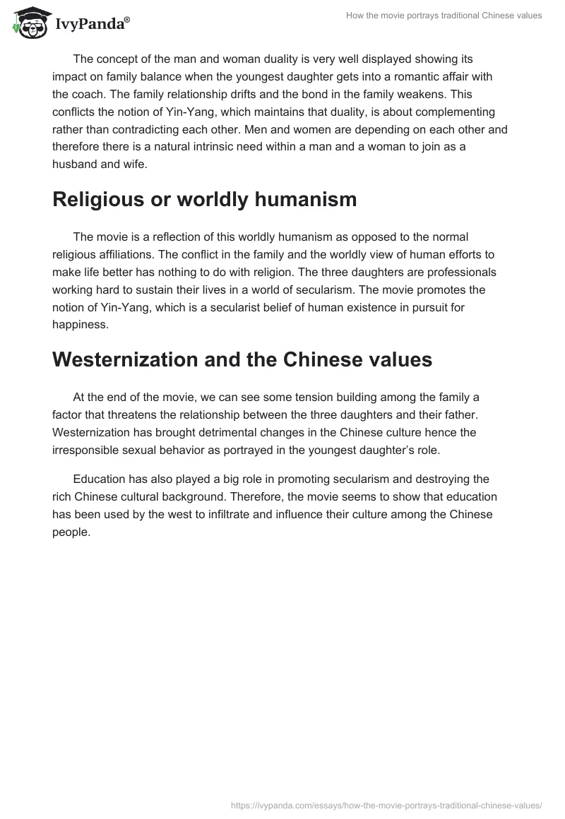 How the Movie Portrays Traditional Chinese Values. Page 2