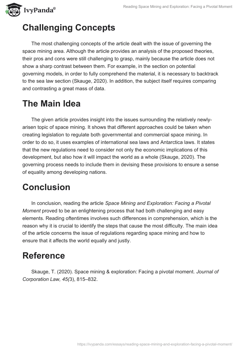 Reading Space Mining and Exploration: Facing a Pivotal Moment. Page 2