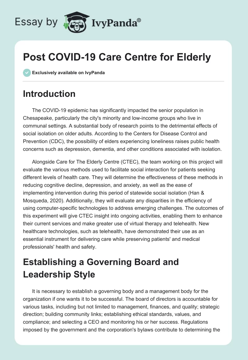 Post COVID-19 Care Centre for Elderly. Page 1