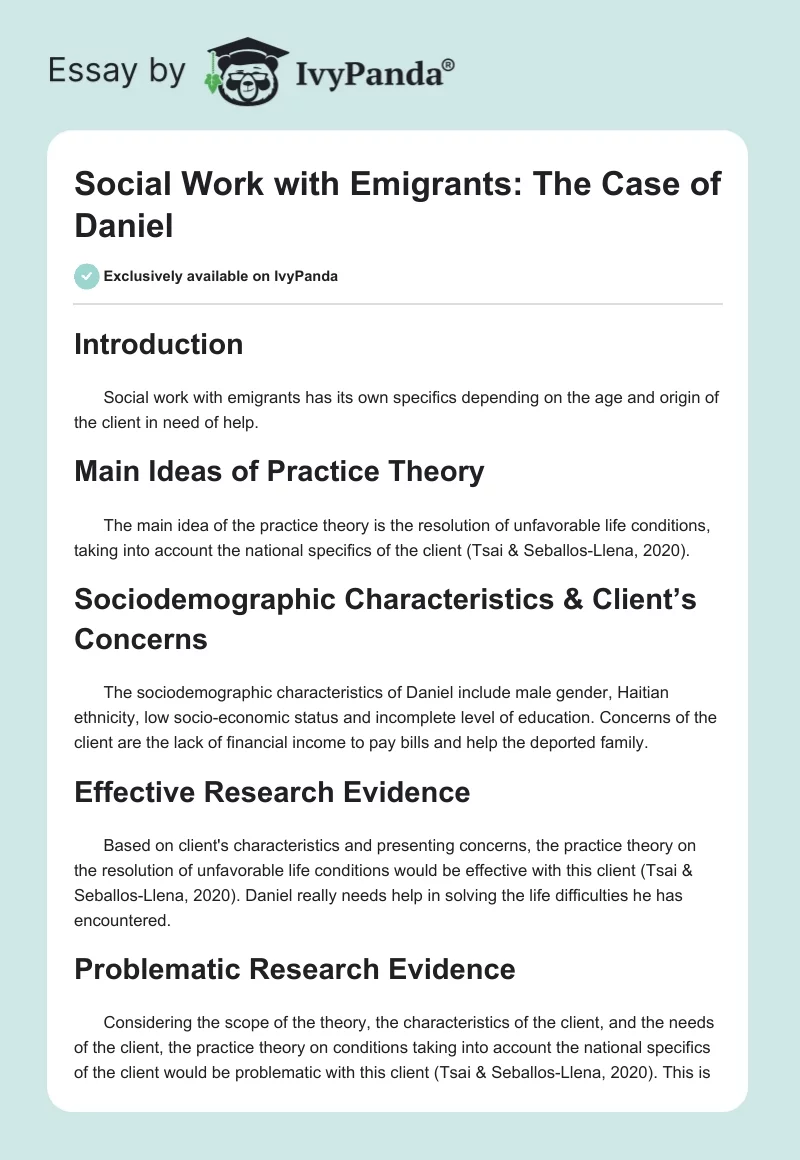 Social Work with Emigrants: The Case of Daniel. Page 1