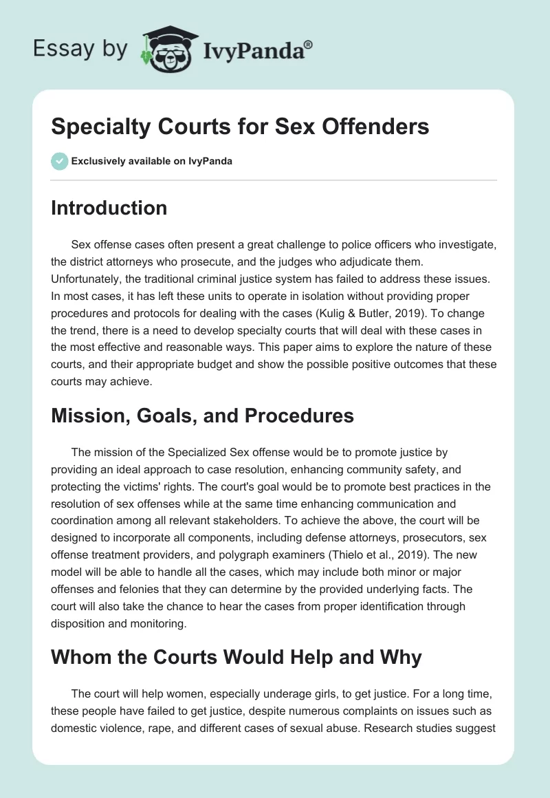 Specialty Courts for Sex Offenders. Page 1