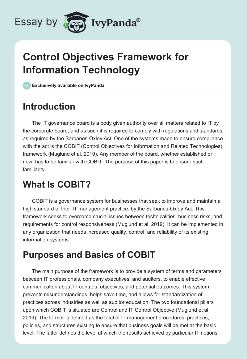 Control Objectives Framework for Information Technology. Page 1