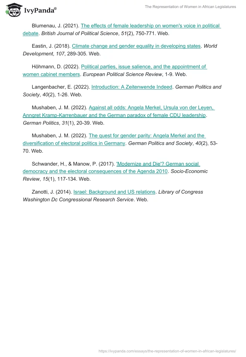 The Representation of Women in African Legislatures. Page 4