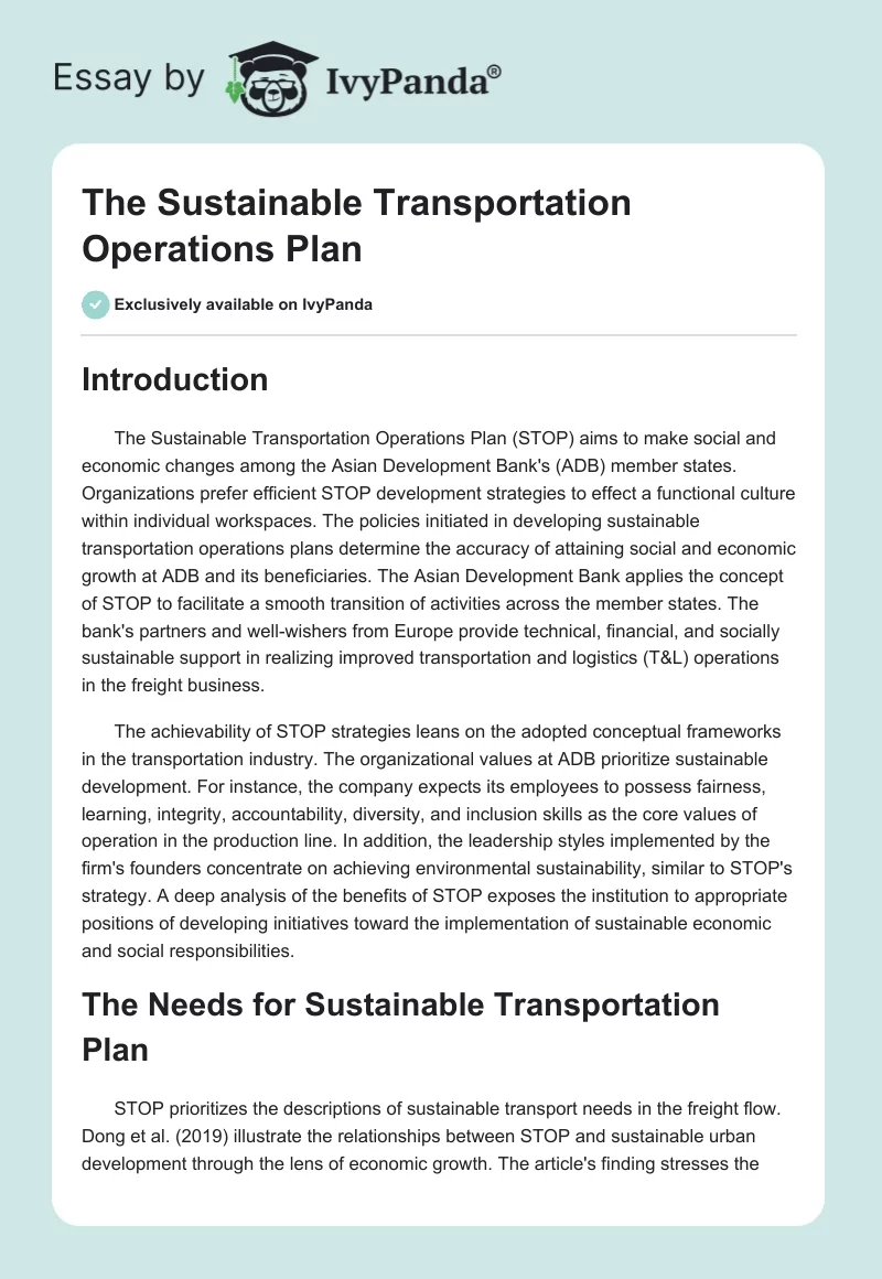 The Sustainable Transportation Operations Plan. Page 1