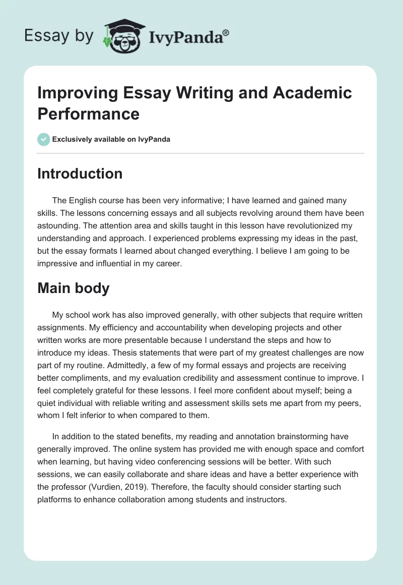 Improving Essay Writing and Academic Performance. Page 1