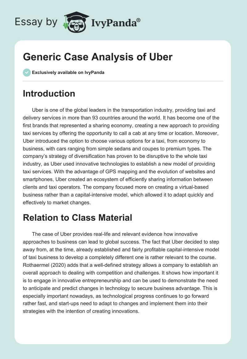 Generic Case Analysis of Uber. Page 1