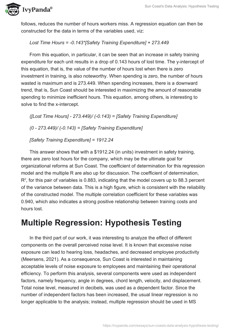 Sun Coast's Data Analysis: Hypothesis Testing. Page 4