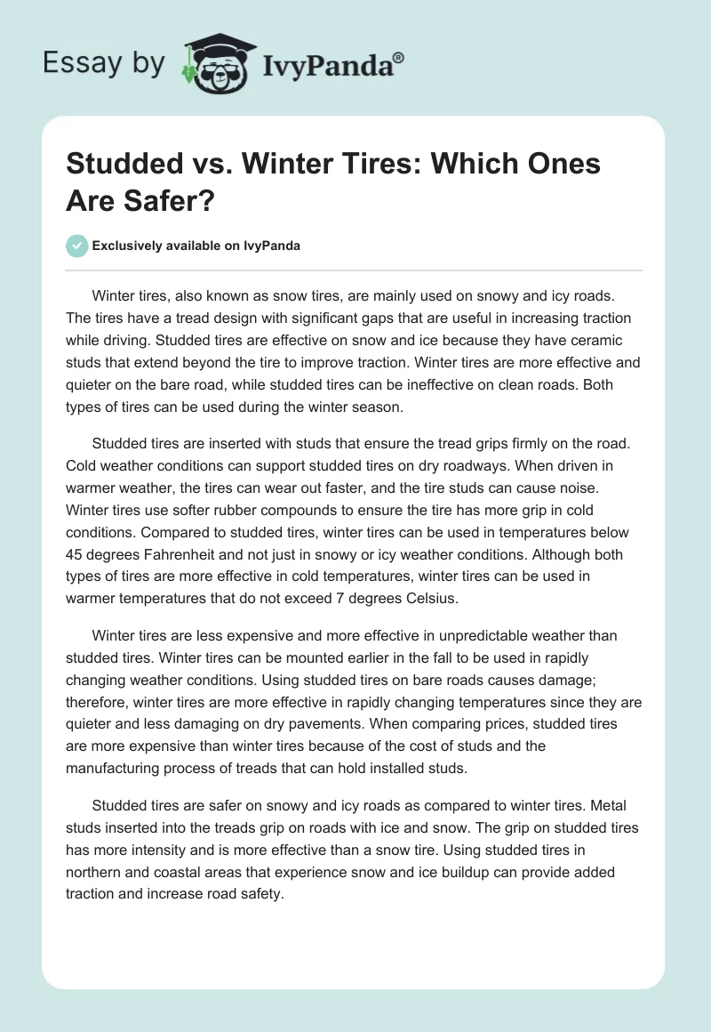 Studded vs. Winter Tires: Which Ones Are Safer?. Page 1