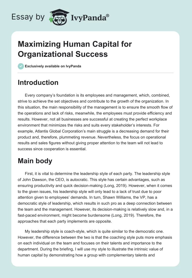 Maximizing Human Capital for Organizational Success. Page 1