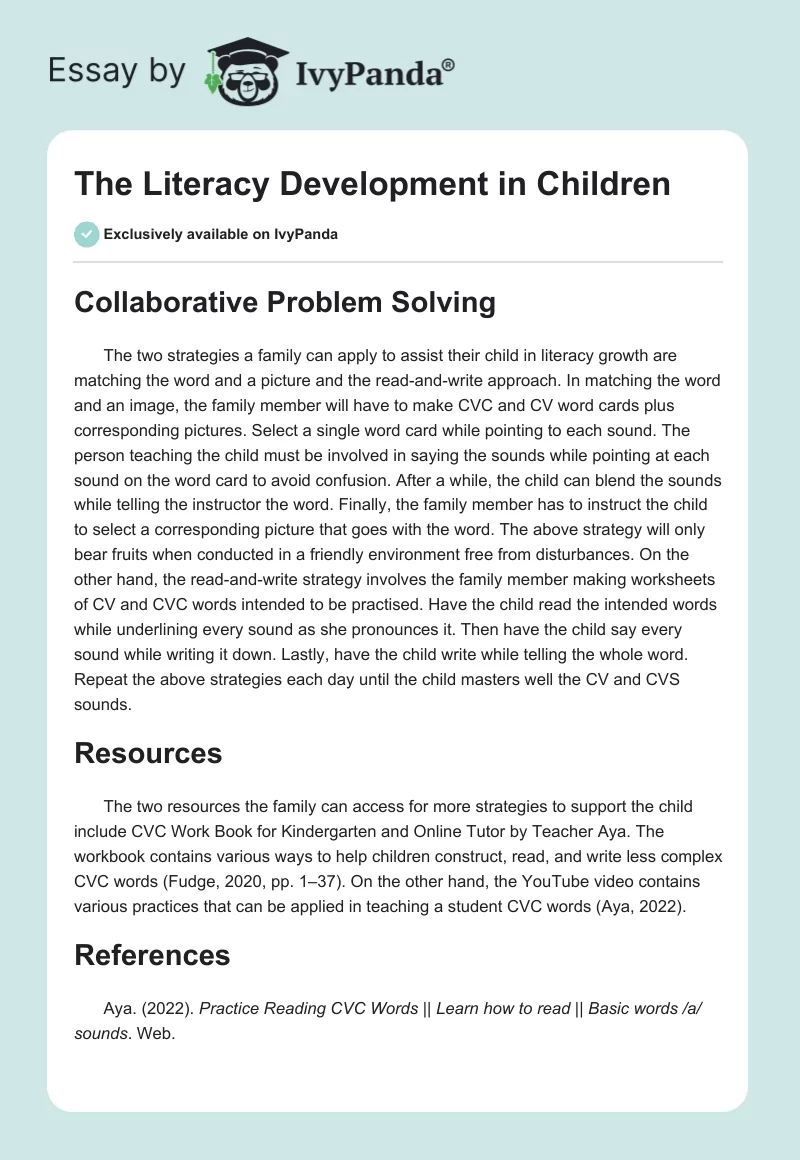 The Literacy Development in Children. Page 1