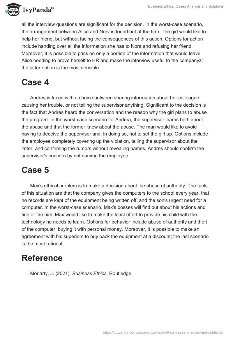Business Ethics: Cases Analysis and Solutions. Page 2