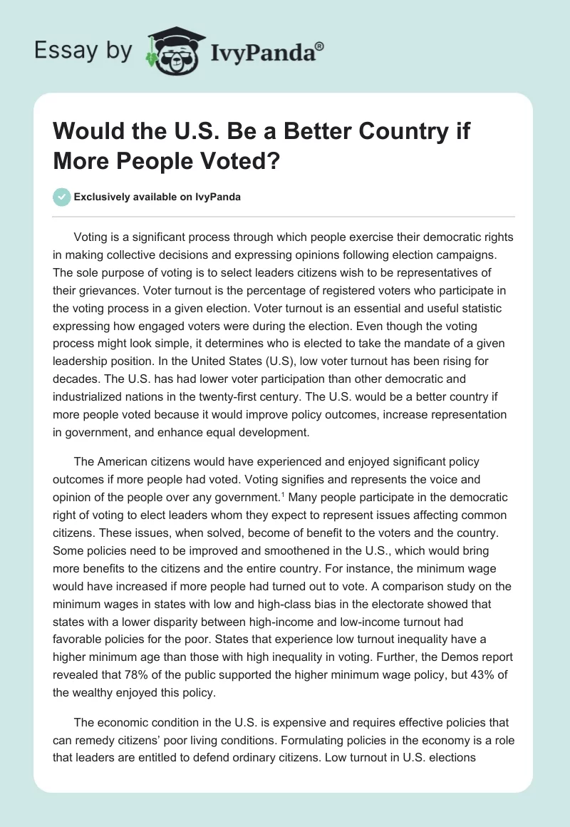 Would the U.S. Be a Better Country if More People Voted?. Page 1