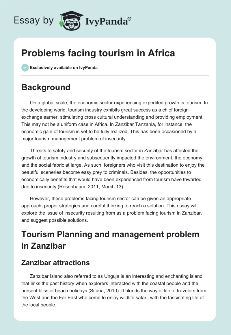 Problems facing tourism in Africa. Page 1