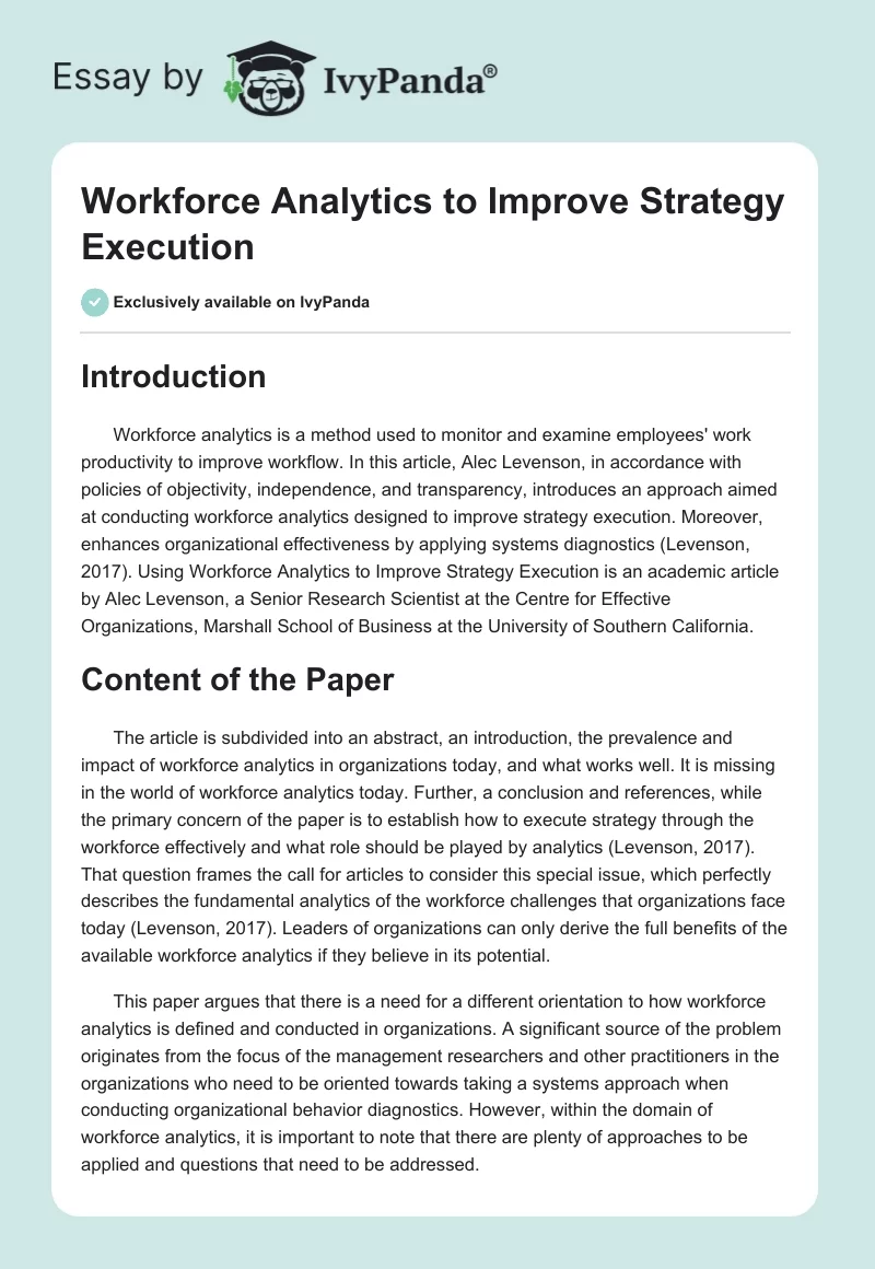 Workforce Analytics to Improve Strategy Execution. Page 1