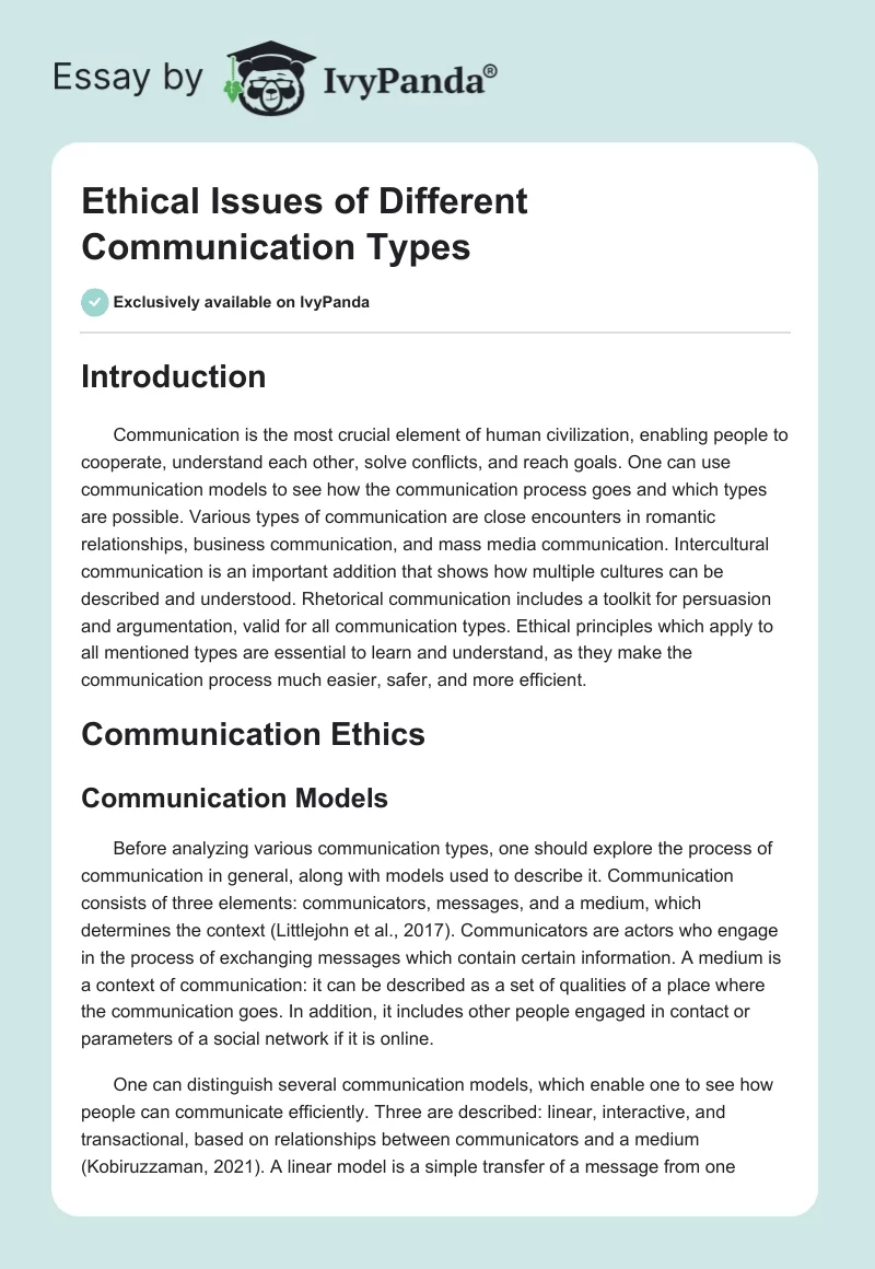 Ethical Issues of Different Communication Types. Page 1