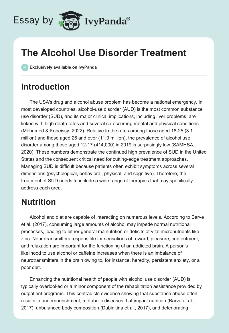 The Alcohol Use Disorder Treatment. Page 1