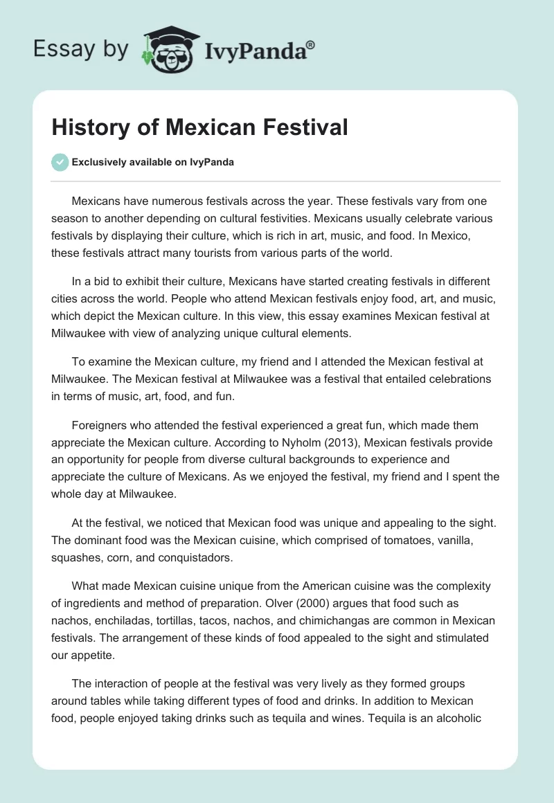 History of Mexican Festival. Page 1
