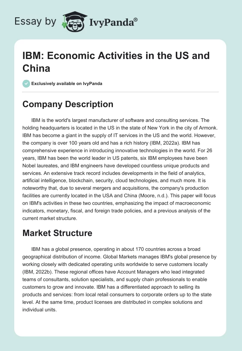 IBM: Economic Activities in the US and China. Page 1