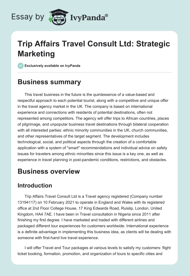 Trip Affairs Travel Consult Ltd: Strategic Marketing. Page 1