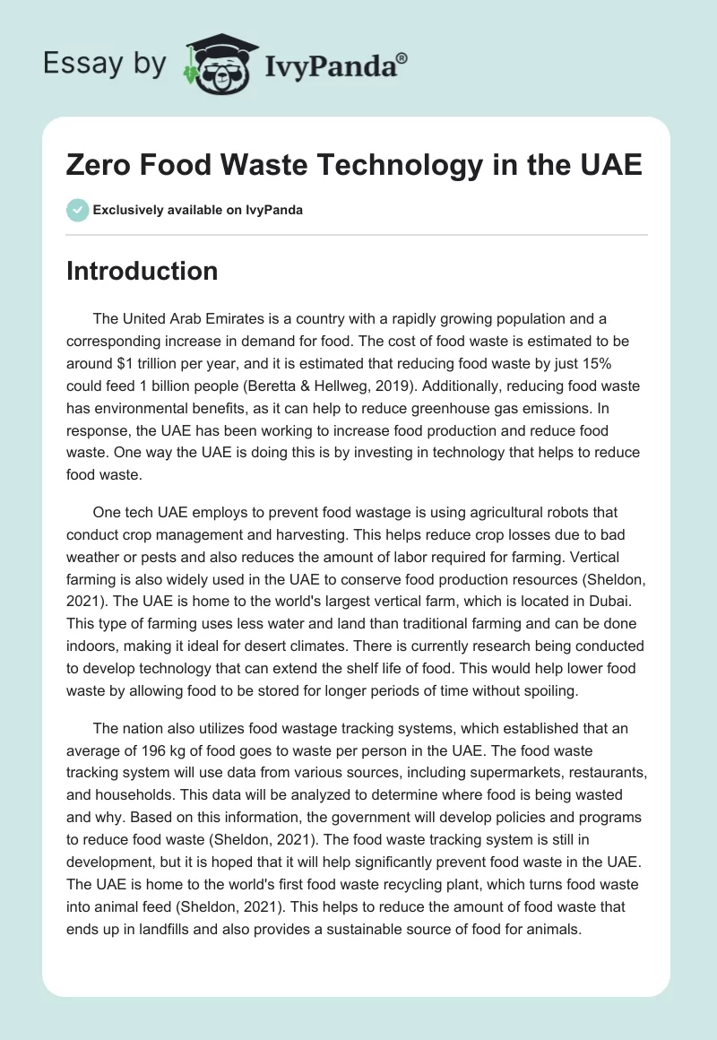 Zero Food Waste Technology in the UAE. Page 1