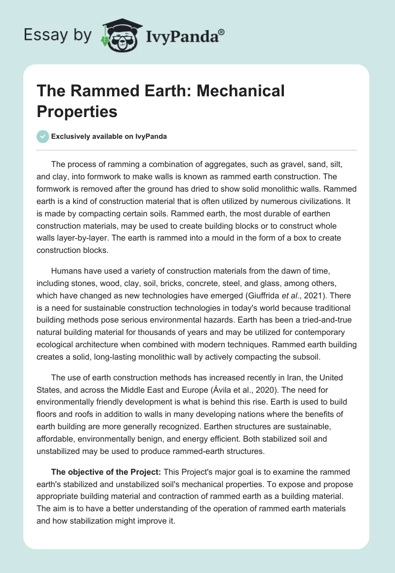 The Rammed Earth: Mechanical Properties. Page 1