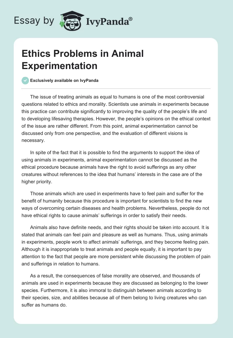 Ethics Problems in Animal Experimentation. Page 1