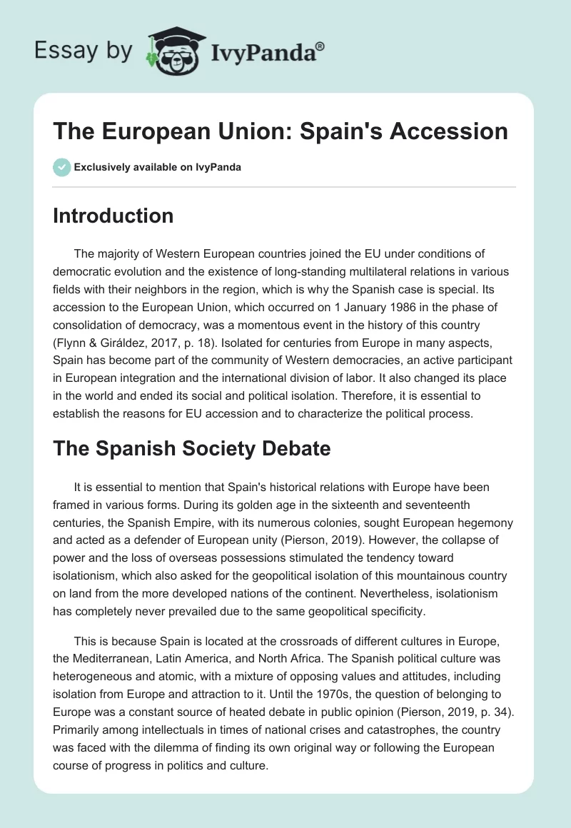 The European Union: Spain's Accession. Page 1