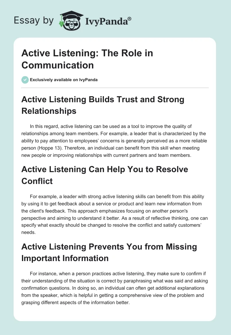 Active Listening: The Role in Communication. Page 1