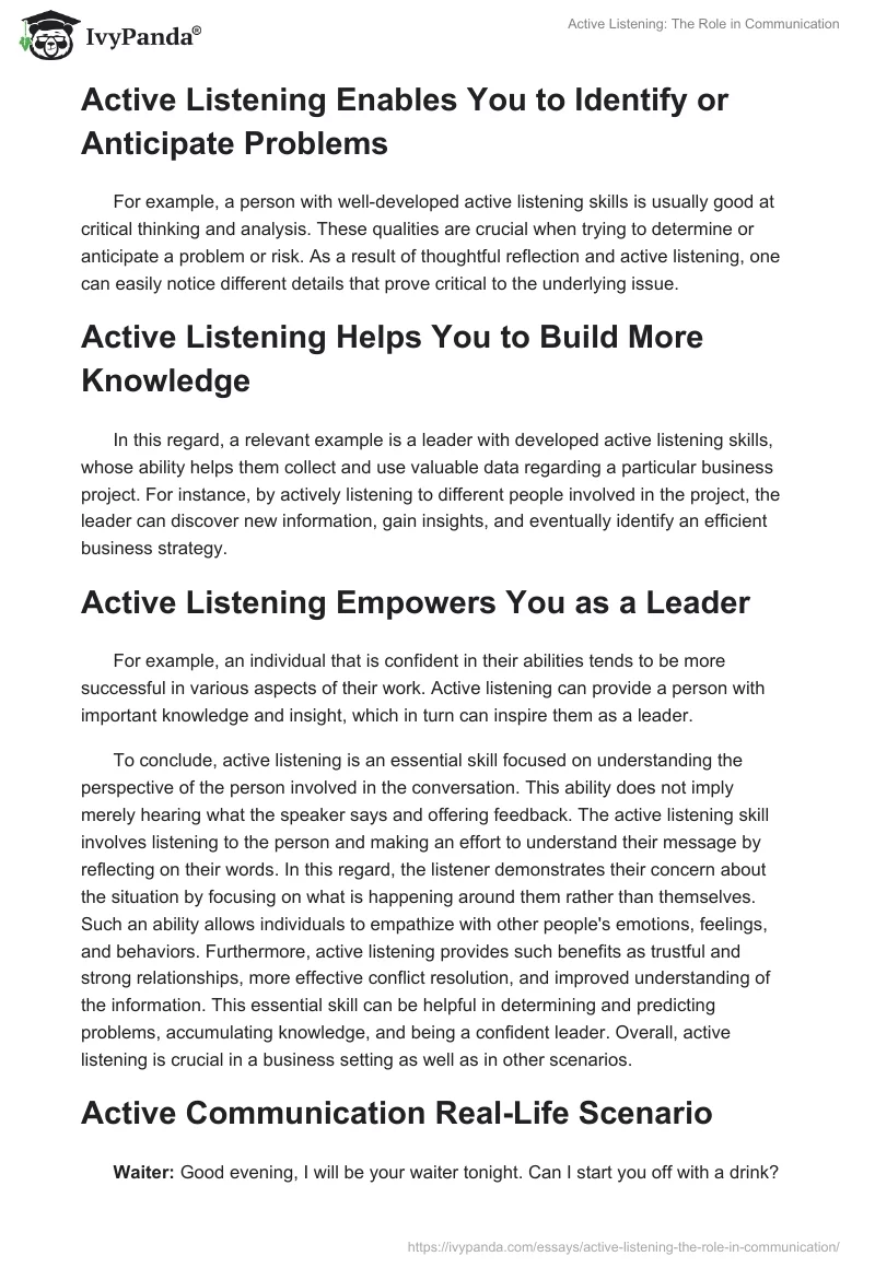 Active Listening: The Role in Communication. Page 2