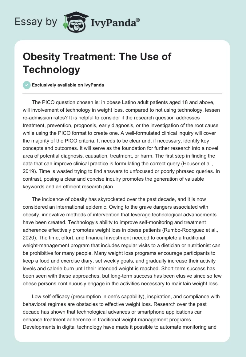 Obesity Treatment: The Use of Technology. Page 1