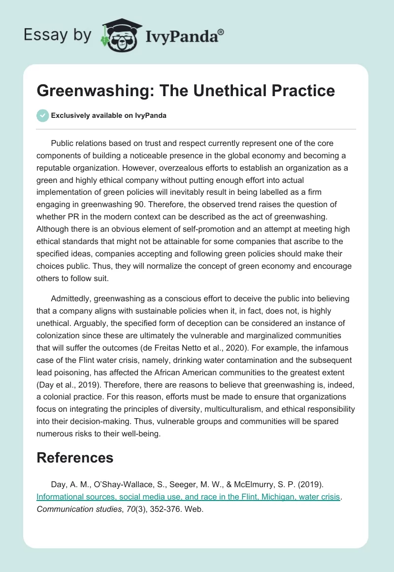 Greenwashing: The Unethical Practice. Page 1