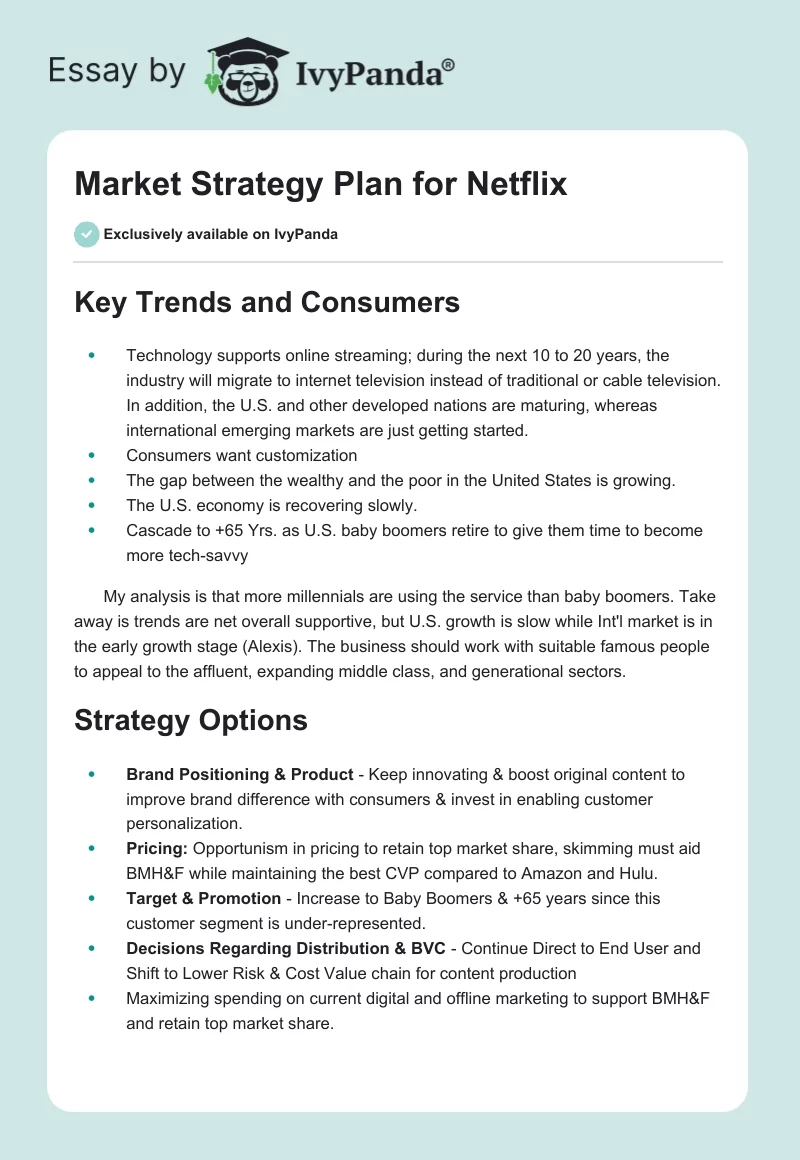Market Strategy Plan for Netflix. Page 1