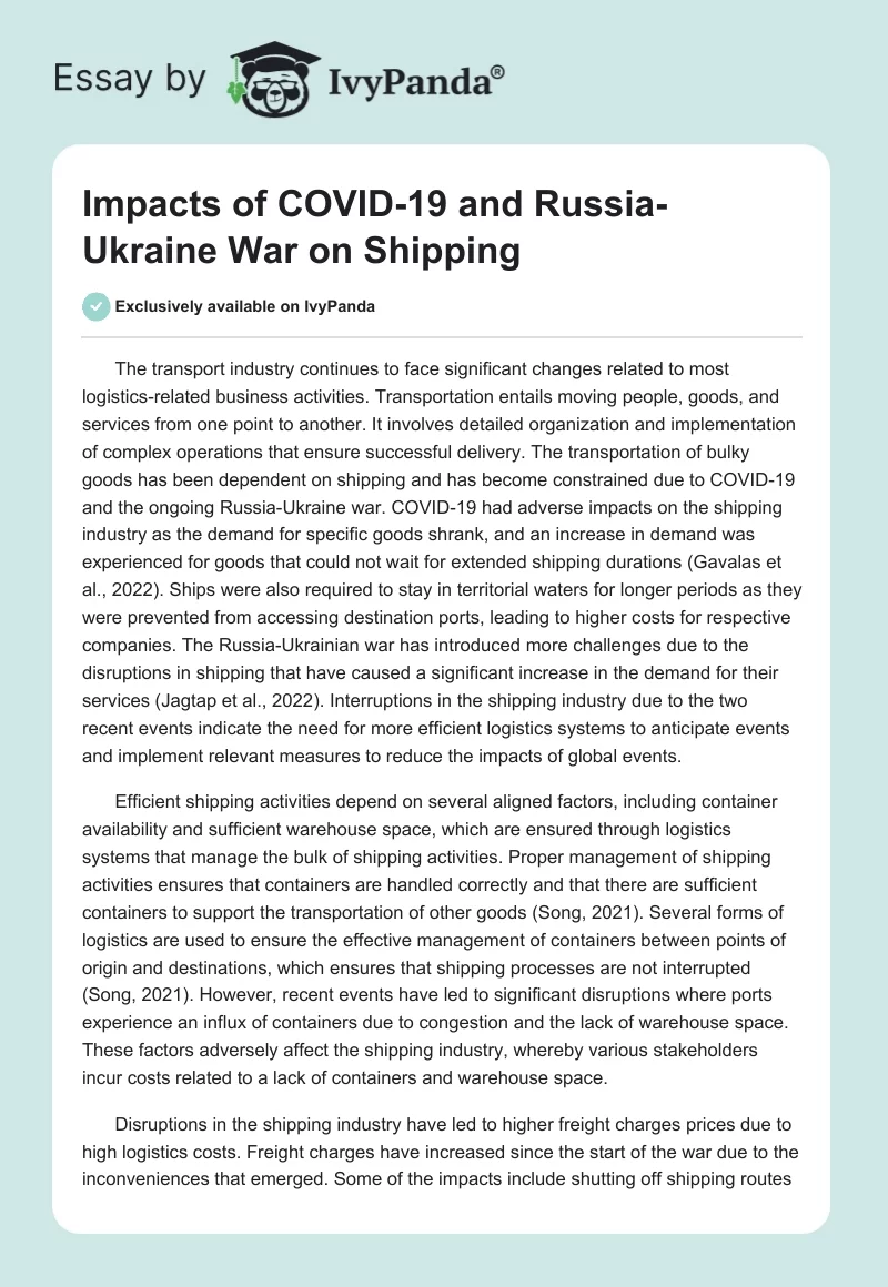 Impacts of COVID-19 and Russia-Ukraine War on Shipping. Page 1