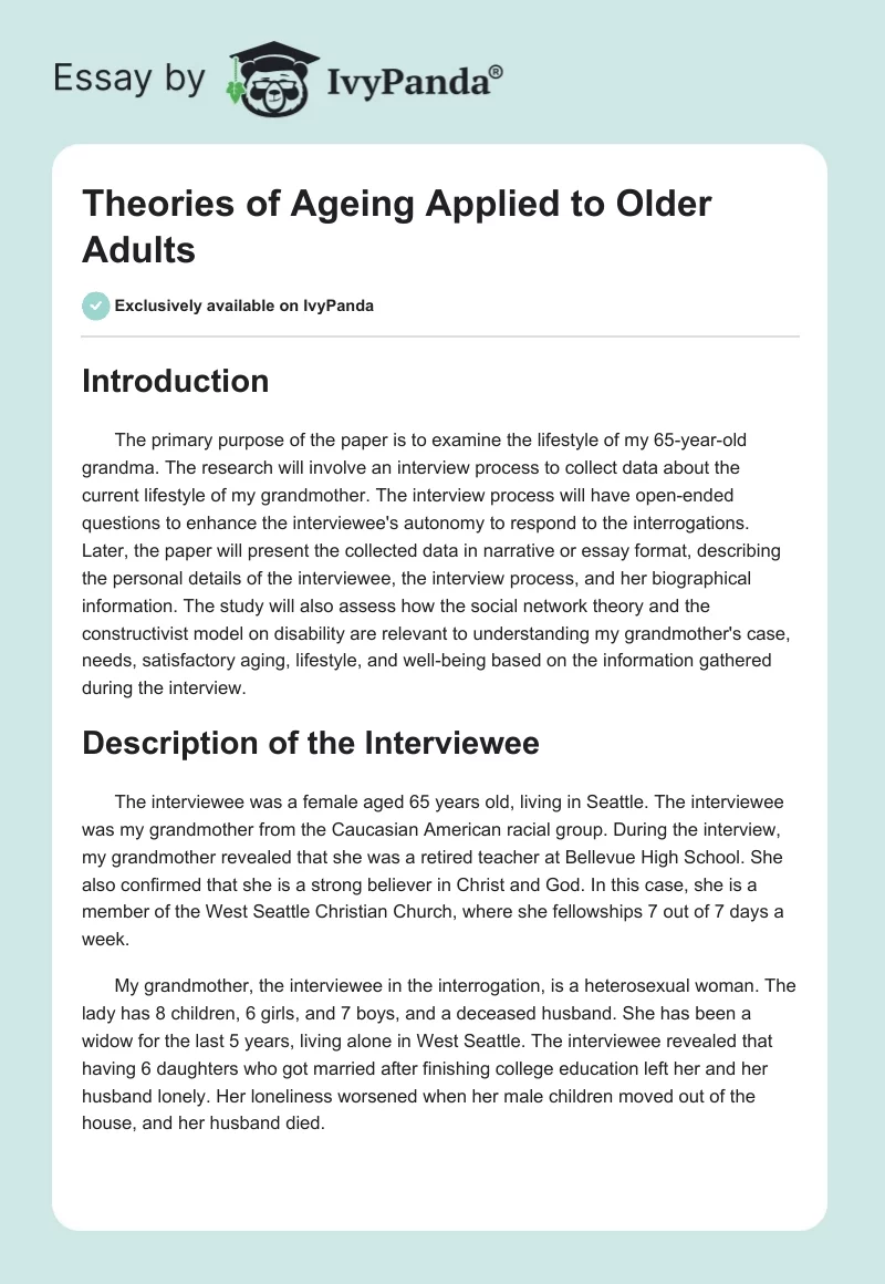 Theories of Ageing Applied to Older Adults. Page 1