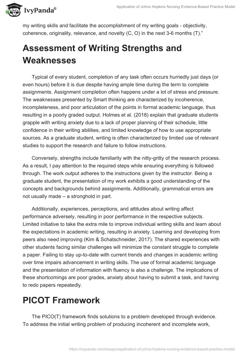 Application of Johns Hopkins Nursing Evidence-Based Practice Model. Page 2