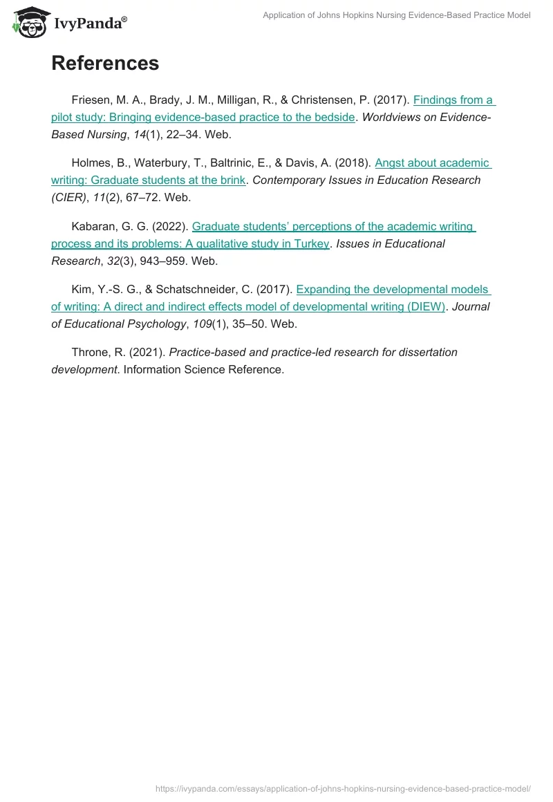 Application of Johns Hopkins Nursing Evidence-Based Practice Model. Page 5