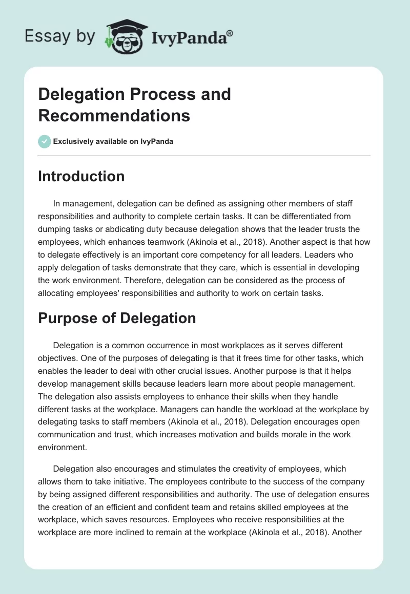 Delegation Process and Recommendations. Page 1