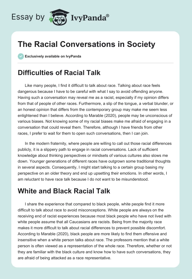 The Racial Conversations in Society. Page 1