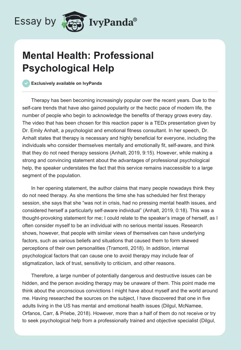 Mental Health: Professional Psychological Help. Page 1