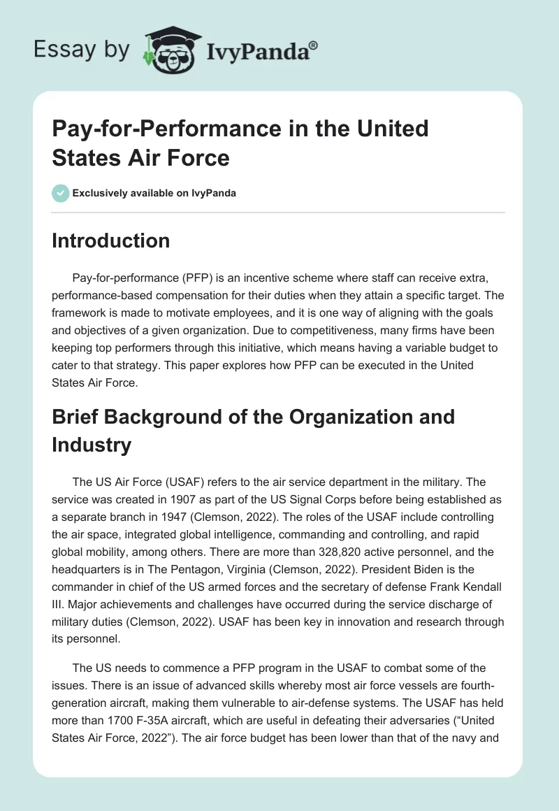 Pay-for-Performance in the United States Air Force. Page 1