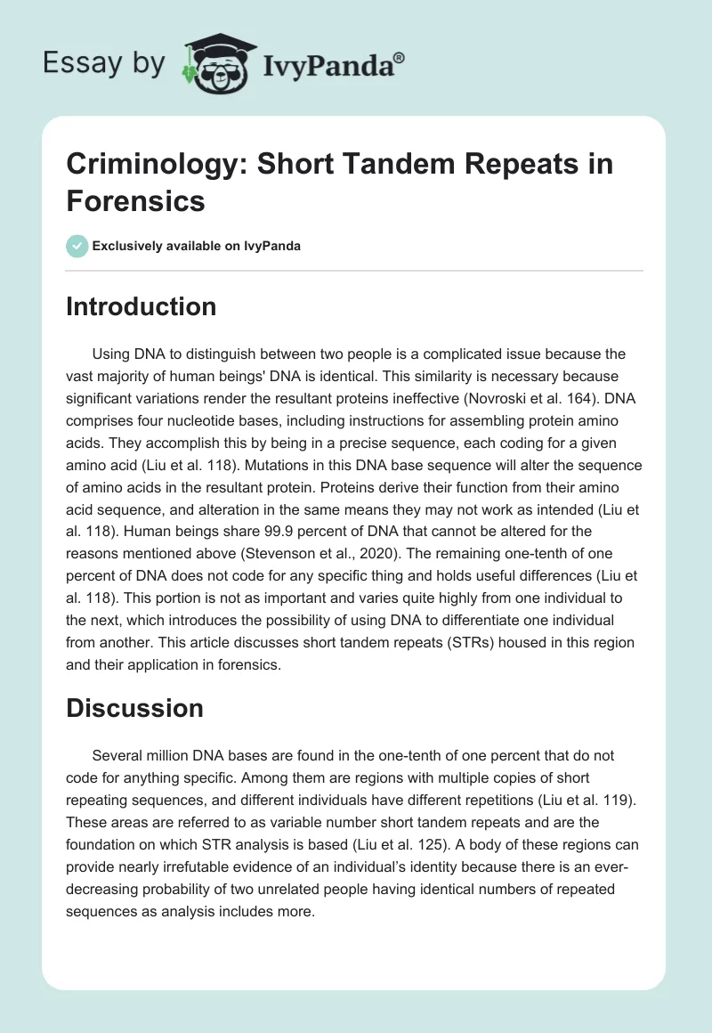 Criminology: Short Tandem Repeats in Forensics. Page 1
