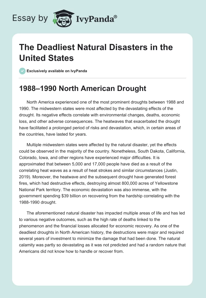 The Deadliest Natural Disasters in the United States. Page 1