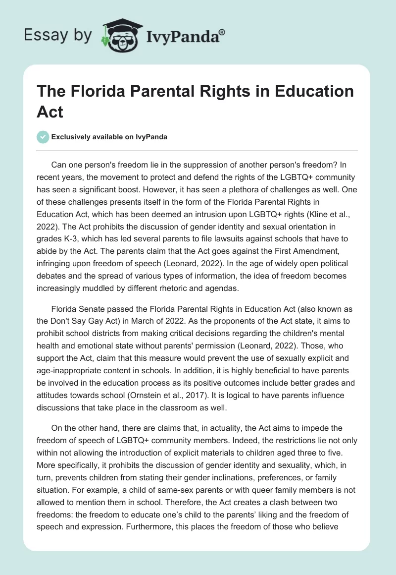 The Florida Parental Rights in Education Act. Page 1