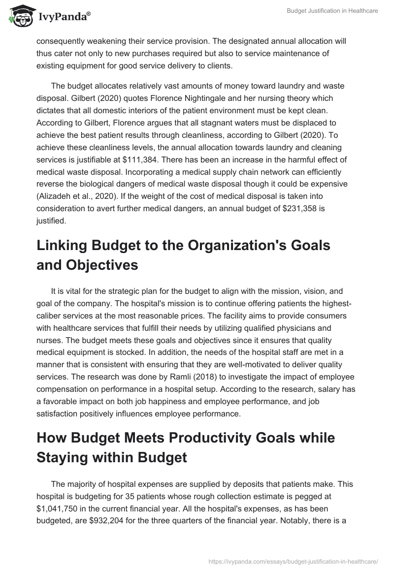 Budget Justification in Healthcare. Page 2