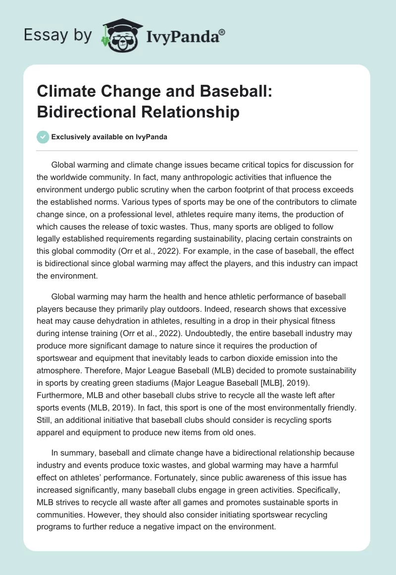 Climate Change and Baseball: Bidirectional Relationship. Page 1