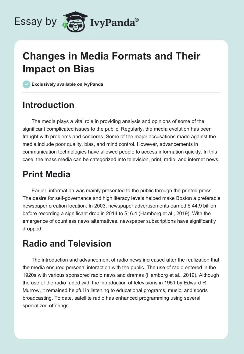 Changes in Media Formats and Their Impact on Bias. Page 1
