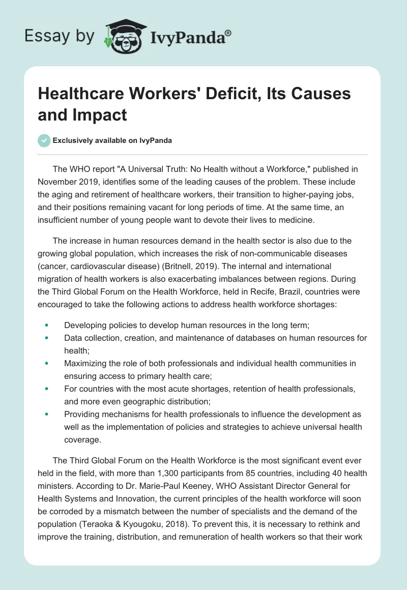 Healthcare Workers' Deficit, Its Causes and Impact. Page 1
