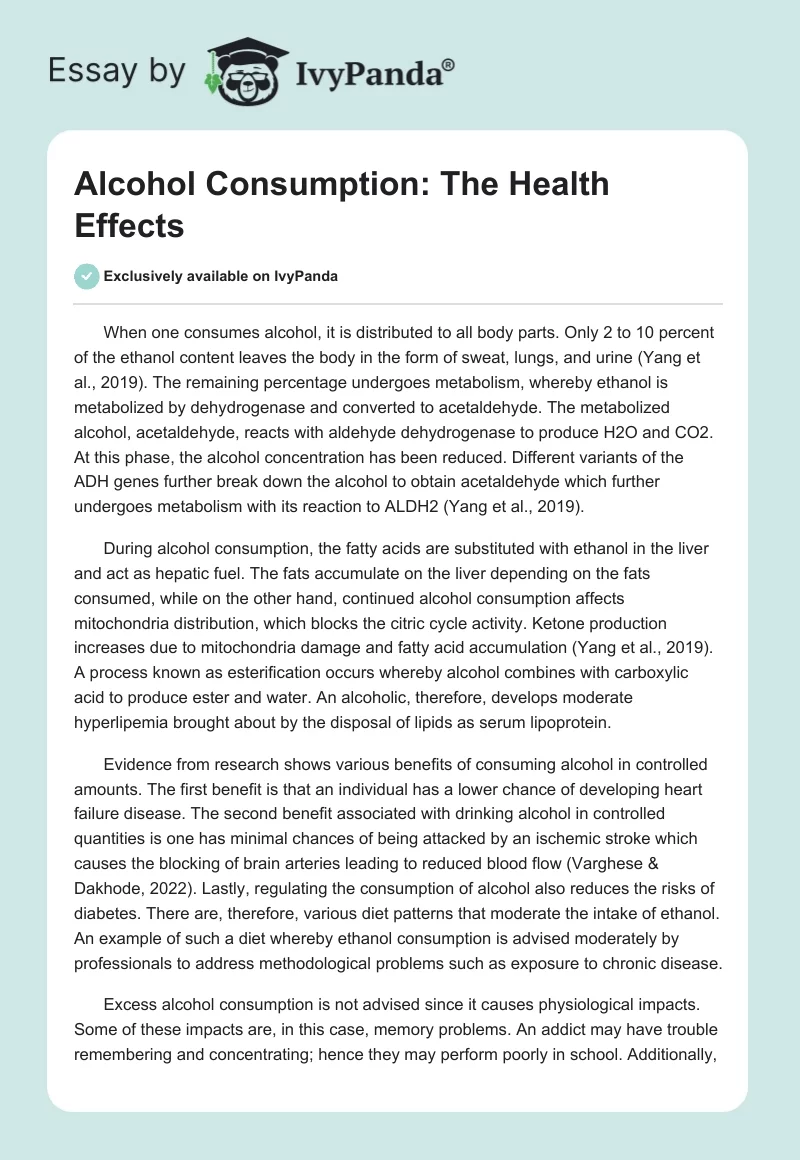 Alcohol Consumption: The Health Effects. Page 1