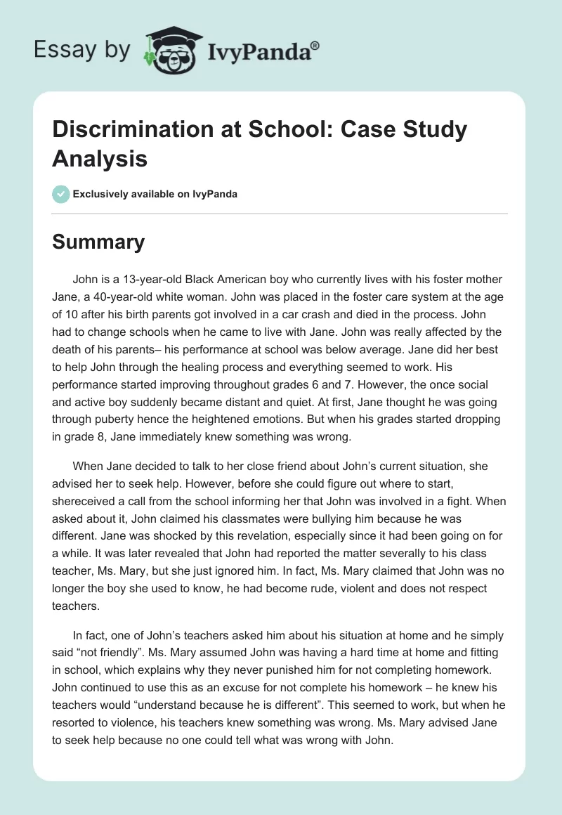 Discrimination at School: Case Study Analysis. Page 1