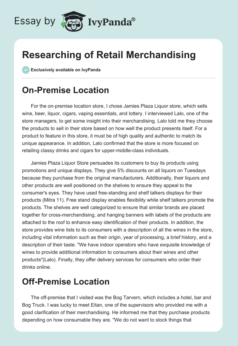 Researching of Retail Merchandising. Page 1